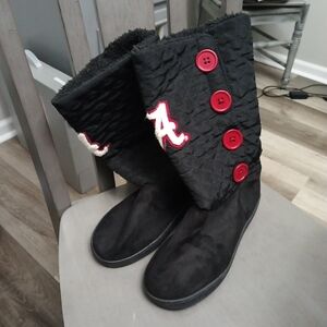 Source Unknown Black Boots with Red Buttons